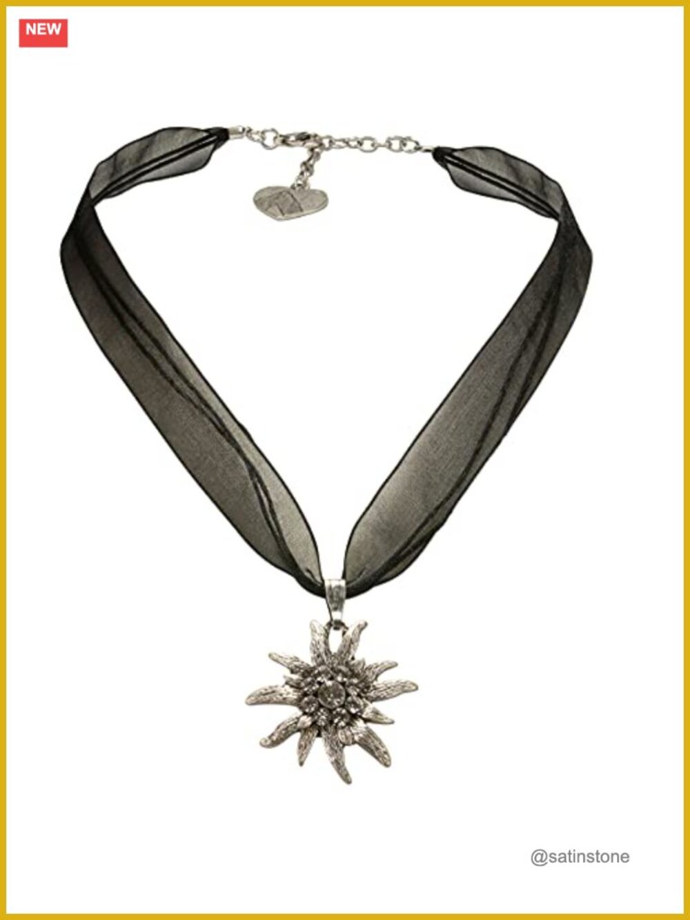 Bavarian Edelweiss Rhinestone Necklace Organza Ribbon Traditional Costume